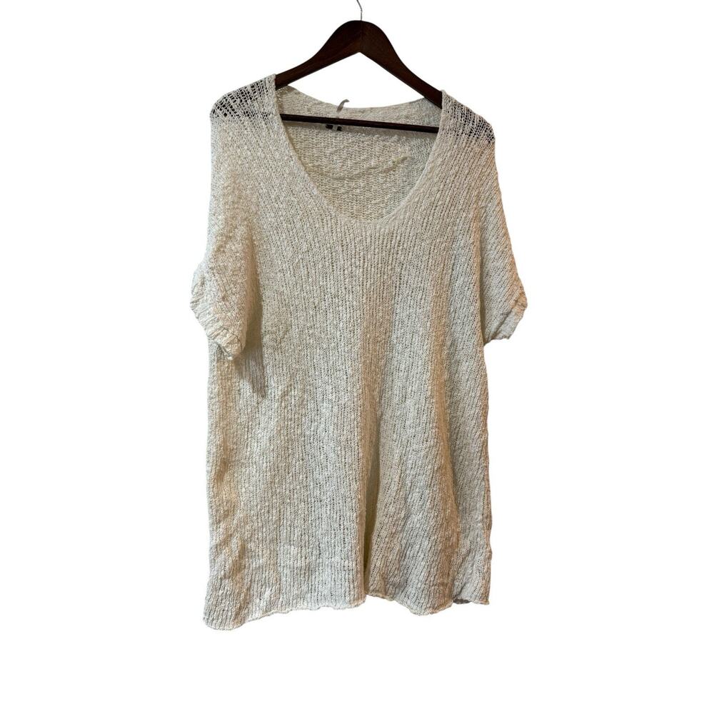 Free People White Knit Size Small Sweater Short Sleeve Boho Oversized Top